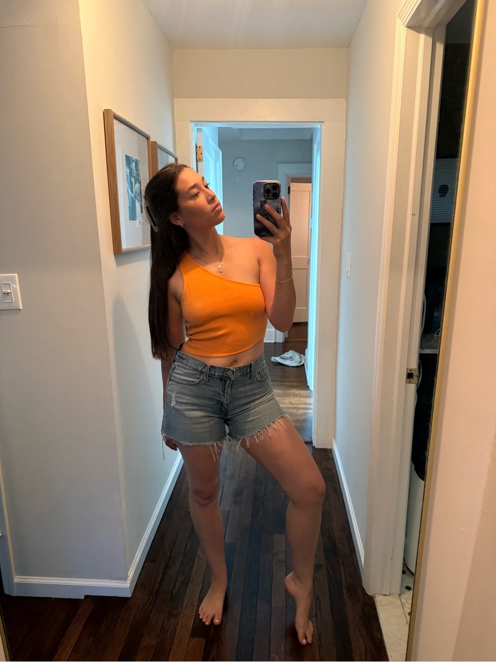 Essentials One-Shoulder Orange Cropped Camisole